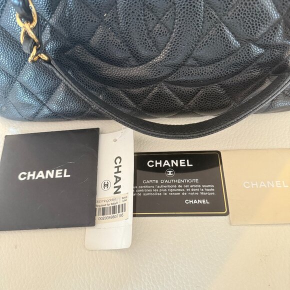 AUTHENTIC CHANEL CAVIAR QUILTED LARGE SHOPPING TOTE SHOULDER BAG BLACK 30 CM - Picture 10 of 12